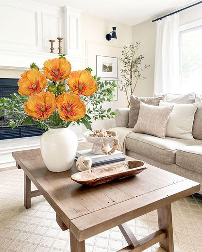 Hollyone 5Pcs Orange Poppy Flowers Artificial Bouquet 32.2" Silk Fake Poppy Flowers Arrangement Real Touch Faux Poppies Flower Long Stem for DIY Wedding Party Table Centerpiece Table Home Decor