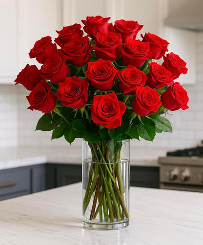 BloomsyBox - Red Roses - 24 Long Stems, Long Lasting, Hand-Tied in Eco-friendly, Vase Not Included, Fresh Flowers for Delivery – Gift for Birthday, Anniversary, Get Well, Congratulations, Wedding