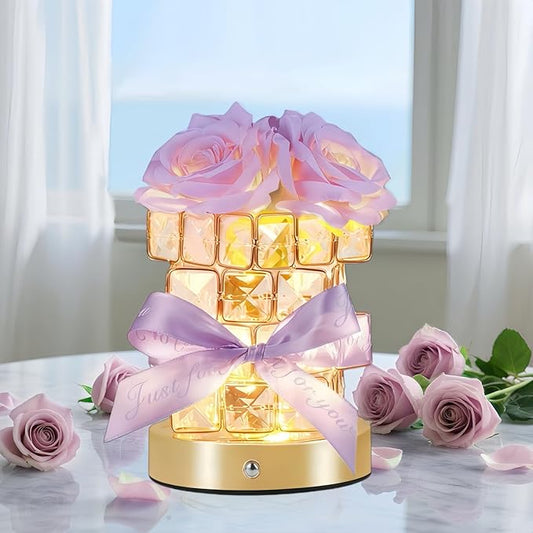 Christmas Gifts for Woman, Touch Crystal Rose Lamp, Elegant Flower lamps, Purple Roses Crystal Lights Base, Purple Nightlight, Gifts for Her, Mom, Wife, Girlfriend, Valentines, Birthday Gifts