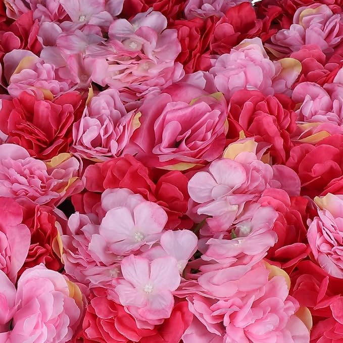 Artificial Flower Wall Panels, Silk Wedding Flower Wall Backdrop Panel, 3D Floral Panel Artificial Floral Wall Mat Flower Screen for Photo Party Wedding Wall Background Decor (6PCS Rose Red+Dark Pink)