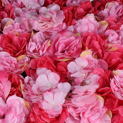 Artificial Flower Wall Panels, Silk Wedding Flower Wall Backdrop Panel, 3D Floral Panel Artificial Floral Wall Mat Flower Screen for Photo Party Wedding Wall Background Decor (6PCS Rose Red+Dark Pink)