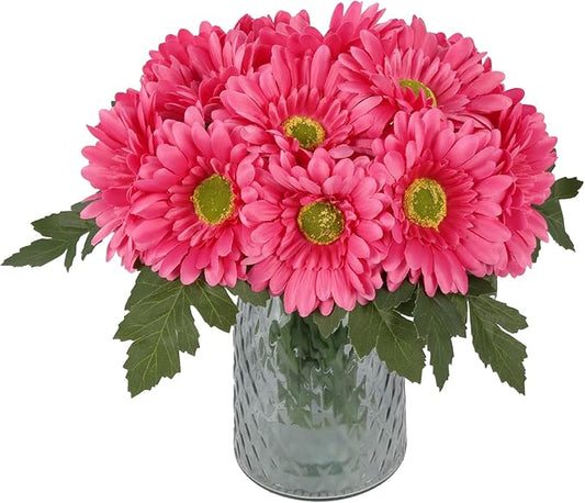 IPOPU 2 Bundles Artificial Gerbera Daisy Flowers 14 Heads Pink Fake Daisy with Stems Faux Silk Daisy Flowers for Wedding Bridal Bouquet Party Floral Arrangements Home Table Centerpiece Decor (Pink)