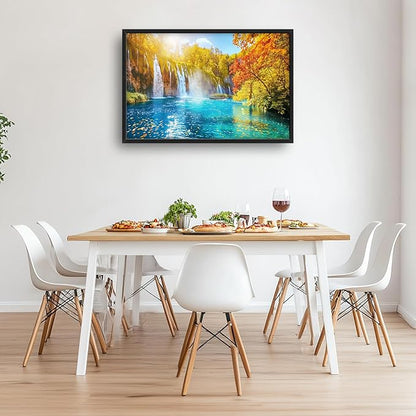 Extra Large Waterfall Lake Framed Wall Art for Living Room,Oversized Fall Autumn Tree Landscape Pictures Wall Decor,Nature Canvas Print Painting Modern Artwork Bedroom Office Bathroom 36L x 24W