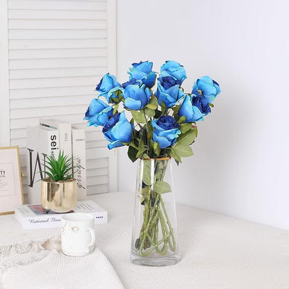 Nubry Artificial Silk Rose Flower Single Stem Lifelike Vintage Fake Rose for Wedding Bouquet Floral Arrangements Home Party Centerpiece Decoration, 10pcs (Vintage Royal Blue)