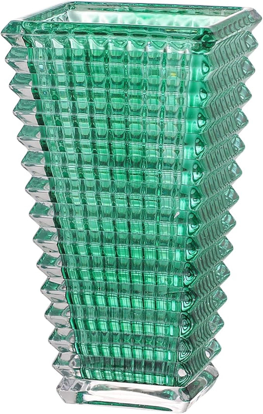 MCMCNCUIU Crystal Vase, Large Crystal Vases for Flowers, Green Large Flower Vase, Modern Glass Vases for Living Room, Bedroom, Kitchen, Dining Table, Mantle, Wedding, 9 Inches