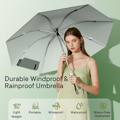 QWB TUMAAOTU Lightweight Compact Inverted Umbrella Windproof Auto Open Close – 5-Second Quick Fold Design for Women & Men, 8 Ribs Strong Travel Umbrellas for Rain & Sun, Fits Backpack & Car