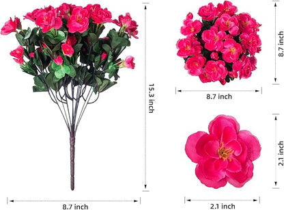 Ivydale Artificial Fake Camellia Flowers Plants for Outdoor Outside Fall Decoration, Faux Silk Hotpink Camellias UV Resistant Look Real for Planter Porch Patio Garden Yard, 3 Large Bundles