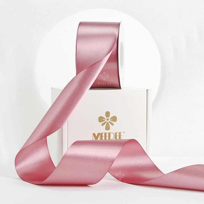 MEEDEE Victorian Rose Satin Ribbon 2 Inch Rose Pink Ribbon Lux Double Faced Ribbons by 25 Yards Mauve Silk Ribbons for Gift Wrapping, Satin Wedding, Flower Bouquet, Holiday Decorating