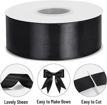 KINGLAKE Black Satin Ribbon - 1 1/2'' x 100 Yards Polyester Black Ribbon for Gift Wrapping, Halloween, Wedding, Party Decoration, DIY Crafts, Floral Bouquets and Wreath Bows