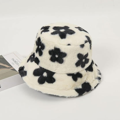Winter Soft Faux Fur Plush Bucket Hat, Lovely Fisherman Cap, Fashion Outdoor Thick Warm Sun Cap for Women