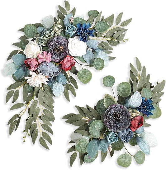 Grey White Wedding Arch Flowers, Faux Flower Swag Set of 2, Grey White Floral Swag for Wedding Arch Welcome Signs, Reception Ceremony Signs Decor