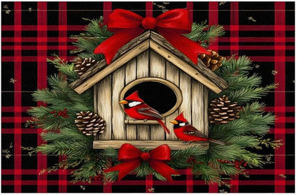 Christmas Art Waffle Cardinal Placemats Set of 4 PVC Vinyl Non Slip Table Mats Heat Resistant Place Mats Washable Wipeable Dining Table Mat for Kitchen Decor Party Indoor Outdoor Decorative Gift
