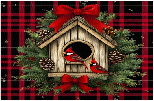 Christmas Art Waffle Cardinal Placemats Set of 4 PVC Vinyl Non Slip Table Mats Heat Resistant Place Mats Washable Wipeable Dining Table Mat for Kitchen Decor Party Indoor Outdoor Decorative Gift