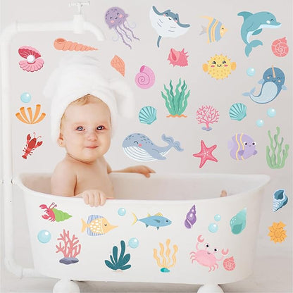 AOWDIAO 58 Pcs Ocean Animals Wall Decals - Peel and Stick Under The Sea Kids’ Room & Nursery Decor