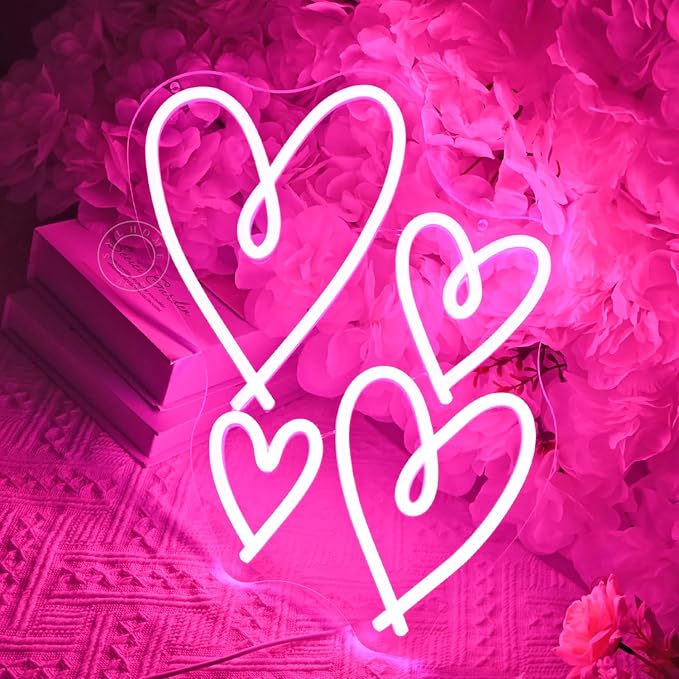 SYLHOME Pink Heart Led Neon Light Sign Bedroom Wall Sign Decor Valentines Day Love Mothers Day Christmas Wedding Birthday Backdrop Sign USB 13.8"X9.3"