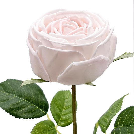 5Pcs Light Pink Real Touch Artificial Silk Flowers with Stems - Lifelike Latex Austin Rose Peony for Wedding Bouquets, Home Decor, DIY Floral Arrangements
