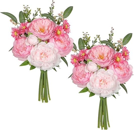 Hot Pink Flowers Artificial Peonies Silk Flowers with Stems 20PCS Realistic Fake Peony Daisies Long Faux Flowers for Vase Floral Centerpiece Arrangements Wedding DIY Bridal Bouquet Party Home Decor