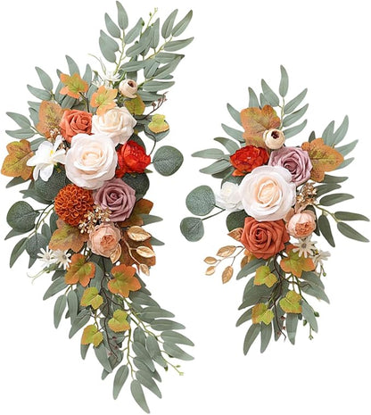 Faux Flower Swag Set of 2, Orange Artificial Flowers Swags for Wedding Arch, Wedding Welcome Signs, Welcome Reception Ceremony Signs Decorations