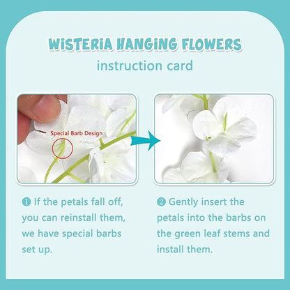 12 Pack Teal Wisteria Hanging Flowers Garland, 3.77 Feet Artificial Flower Vines, Fake Wisteria, Artificial Vines Hanging Garland for Backdrop Outdoor Yard Garden Decor