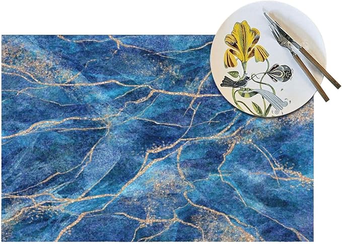 Placemats Set of 4 PVC Woven Place Mats Heat Resistant Easy to Clean for Indoor Outdoor Party Kitchen Dining Table Decoration 12"x18",Marble Pattern