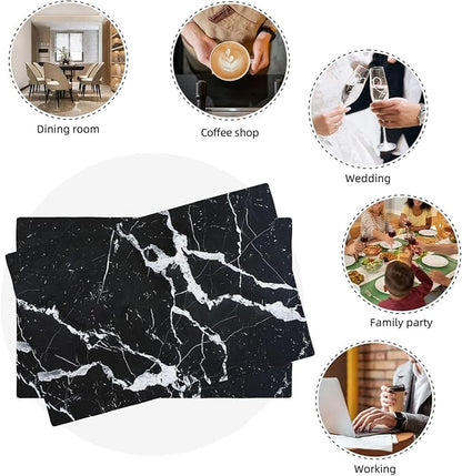 Black Marble Placemats Set of 6, Abstract Place Mats Washable Double-Sided Table Mats for Kitchen Dining Room Home Party Indoor Decor 6 PCS 12x18 Inch
