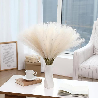 Faux Beige Pampas Grass - 60pcs 24 Inch Boho Home Decor, Artificial pompas Floral, Small Fake Pompous Grass for Table Centerpieces, Wedding and Baby Shower Decorations (Beige, 60 Pieces)