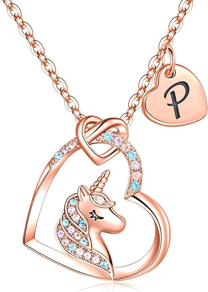 Hidepoo Stocking Stuffers for Teen Girls Kids - Colorful CZ Heart Pendant Initial Unicorn Necklaces for Girl Jewelry Birthday Gift Christmas Gifts for Grandkids Girls Kid