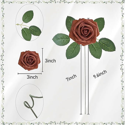 Artificial Flowers, 100pcs Artificial Rose for DIY Wedding Bouquets Centerpieces Arrangements, Terracotta Foam Roses with Stem for Bridal Shower Party Home Decorations