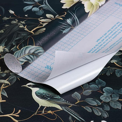Dark Floral Peel and Stick Wallpaper Vintage Floral Contact Paper 16.9inchx196.8inch Flowers Bird Wallpaper Peel and Stick Boho Leaf Self Adhesive Removable for Bathroom Wall Paper Decor