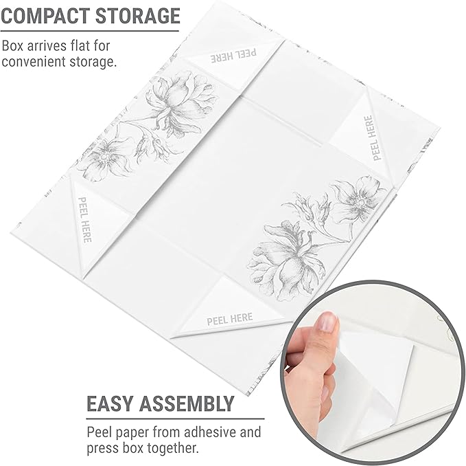 Luxury Keepsake Gift Box | Silver Floral Decorative Boxes with Magnetic Lids for Presents, Wedding Memory Box, and Bridal Gifts. 11.5" x 7.5" x 3.5"