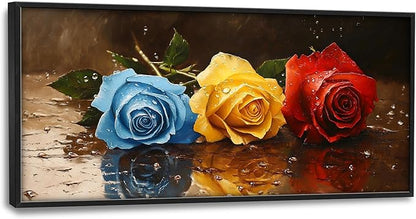 Rose Flowers Large Wall Art Framed Wall Decor for Living Room, Roses Pictures Oversized Canvas Print Painting Modern Extra Large Framed Artwork for Bedroom Office Home Decor 60"x30"