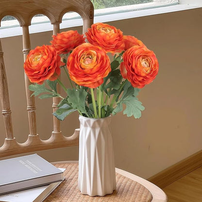 6PCS Orange Ranunculus Artificial Flowers Real Touch Peonies Silk Ranunculus Flowers with Stems for DIY Wedding Bouquet Party Table Home Decor(Orange)