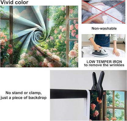 Baocicco 10x7ft Flowers Windowsill Photography Background Spring Floral Retro Oil Painting Photo Backdrop for Valentines Mothers Day Birthday Wedding Party Decorations Girls Women Portraits