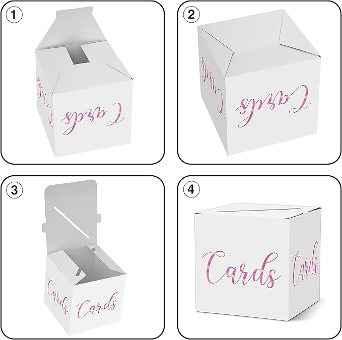 Classic Elegant Card Box – 1 Set Hot Stamping Card Receiving Box for Gift Envelope Money – Wedding Bridal Baby Shower Birthday Graduation Party Supplies Decorations ( 8"*8"*8", Pink and Gold)-A11