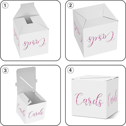 Classic Elegant Card Box – 1 Set Hot Stamping Card Receiving Box for Gift Envelope Money – Wedding Bridal Baby Shower Birthday Graduation Party Supplies Decorations ( 8"*8"*8", Pink and Gold)-A11