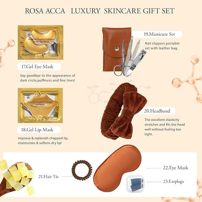 Christmas Gifts for Women, Coconut 32 Pcs Facial Skin Care Kit, Home Spa & Self-Care Gifts, Bath and Body Gifts, Lip Oil, Face Sheet Mask, Serum, Birthday, Valentines, Mother Day, All Occasion Present