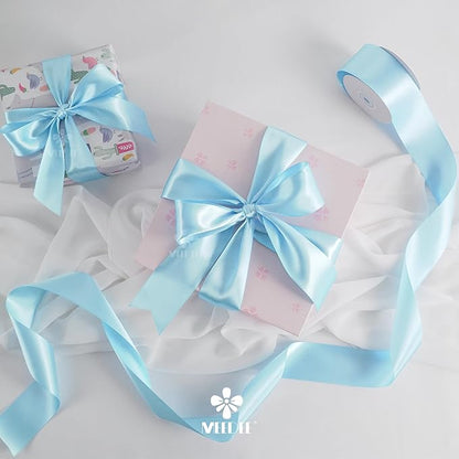MEEDEE Blue Satin Ribbon 2 Inch Blue Ribbon Lux Double Faced Ribbons by 25 Yards Silk Ribbons for Gift Wrapping, Crafts, Satin Weddings, Flower Bouquet, Holiday Decorating