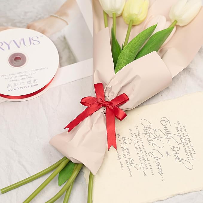 Red Satin Ribbon, Double Faced 1/2 Inch X 25 Yards Red Ribbon, Premium Satin Ribbons for Gift Wrapping, Crafts, Hair Bow Making, Sewing, Flower Bouquet, Wedding Party Decor