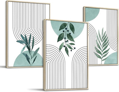 SERIMINO Sage Green Wall Art Framed, Botanical Boho Wall Decor for Living Room, Set of 3 Plant Painting Prints Farmhouse Decor for Bedroom, Bathroom, Office, 16 x24 inch