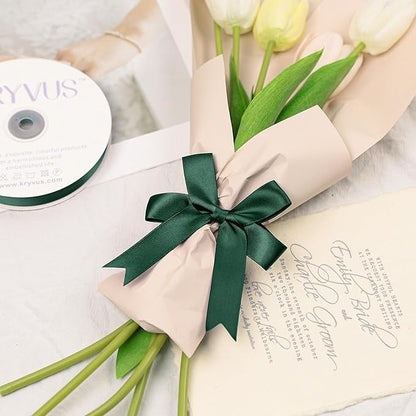 Hunter Green Satin Ribbon, Double Faced 7/8 Inch X 25 Yards Hunter Green Ribbon, Premium Satin Ribbon for Gift Wrapping, Crafts, Hair Bow Making, Sewing, Flower Bouquet, Wedding Party Decor