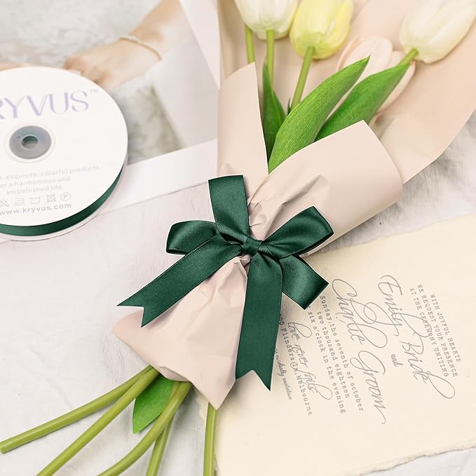 Hunter Green Satin Ribbon, Double Faced 7/8 Inch X 50 Yards Hunter Green Ribbon, Premium Satin Ribbon for Gift Wrapping, Crafts, Hair Bow Making, Sewing, Flower Bouquet, Wedding Party Decor