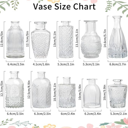 INFTYLE Vintage Flower Vase Set of 24, Clear Glass Bud Vases for Decor, Wedding, Party