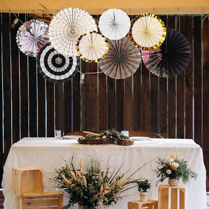zilue Paper Fans Party Decorations Paper Flowers Decorations for Wall Classroom Floral Backdrop Baby Shower Birthday Party Flower Wall Decor Pack of 8 Vintage Black Ivory
