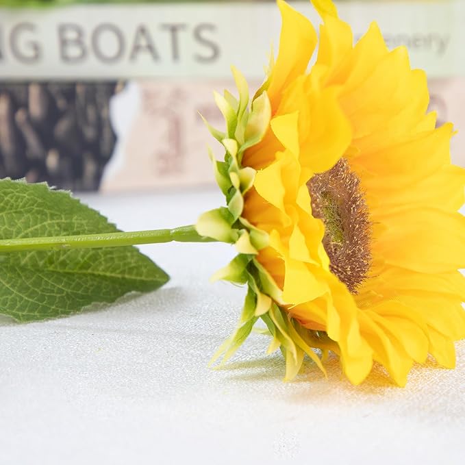 Sunflowers Artificial Flowers with Golden Yellow Long Stem Artificial Flower 10 Pcs for Home Decoration,Wedding Arrangement, Sunday Flower Arrangement(Golden Yellow)