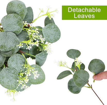 40 Pieces of Artificial Greening Eucalyptus Stem Artificial White Seeds Plant Suitable for Family Wedding Vase Center Bouquet Flower Arrangement