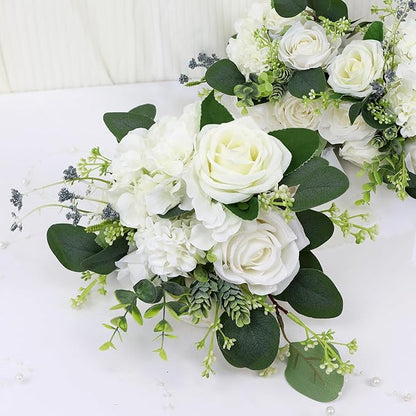 Set of 2 Bridesmaid Bouquets for Wedding - Silk Artificial Ivory Bridesmaid Flowers, Pre-Made Roses Sage Green Boho Bridal Floral for Bride Party Ceremony Anniversary Decoration - 9inch