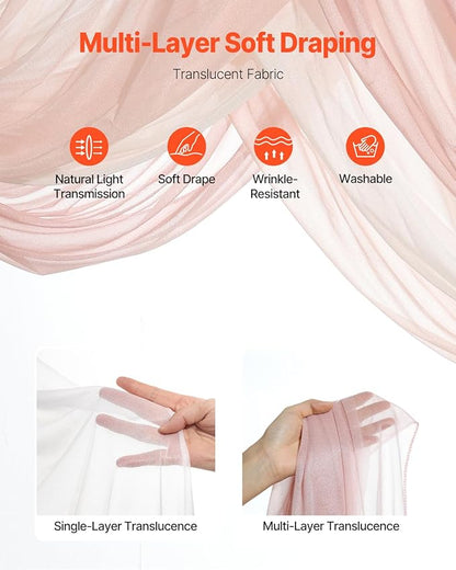 VEVOR Artificial Wedding Arch Flowers Kit, Pink Wedding Arch Flowers with Drapes Kit (Pack of 5) - 2 Pcs Floral Arrangement, 3 Pcs Sheer Drapes, for Ceremony Bouquets Reception Backdrop Decoration