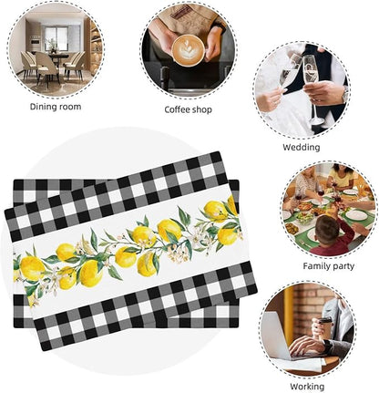 Lemon Linen Placemats Set of 4 Black White Buffalo Plaid Placemats for Indoor Outdoor Party Home Desktop Kitchen Dining Room Decor 12x18 Inch