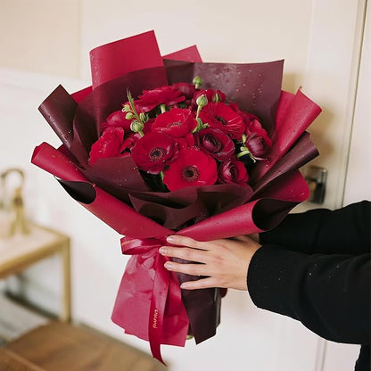 WRAPAHOLIC 20 Sheets Flower Wrapping Paper - 22.4 x 22.4 inch Dark Red Color Water-Resistant Floral Bouquet Wrapping Paper, Florist Supplies Packaging for Christmas, Wedding Birthday Gift DIY