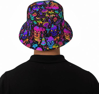 Mushrooms Skulls Cool Bucket Hat Beach Sun Hat Beach Fishing Hat for Men Women
